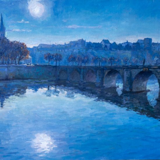 Peinture à l'huile du pont de Verdun à Angers en hiver